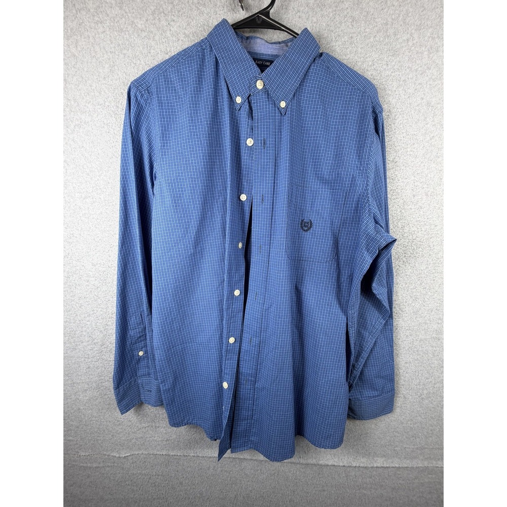 Chaps Shirt Mens Medium Blue Check Button Down Long Sleeve Easy Care Casual